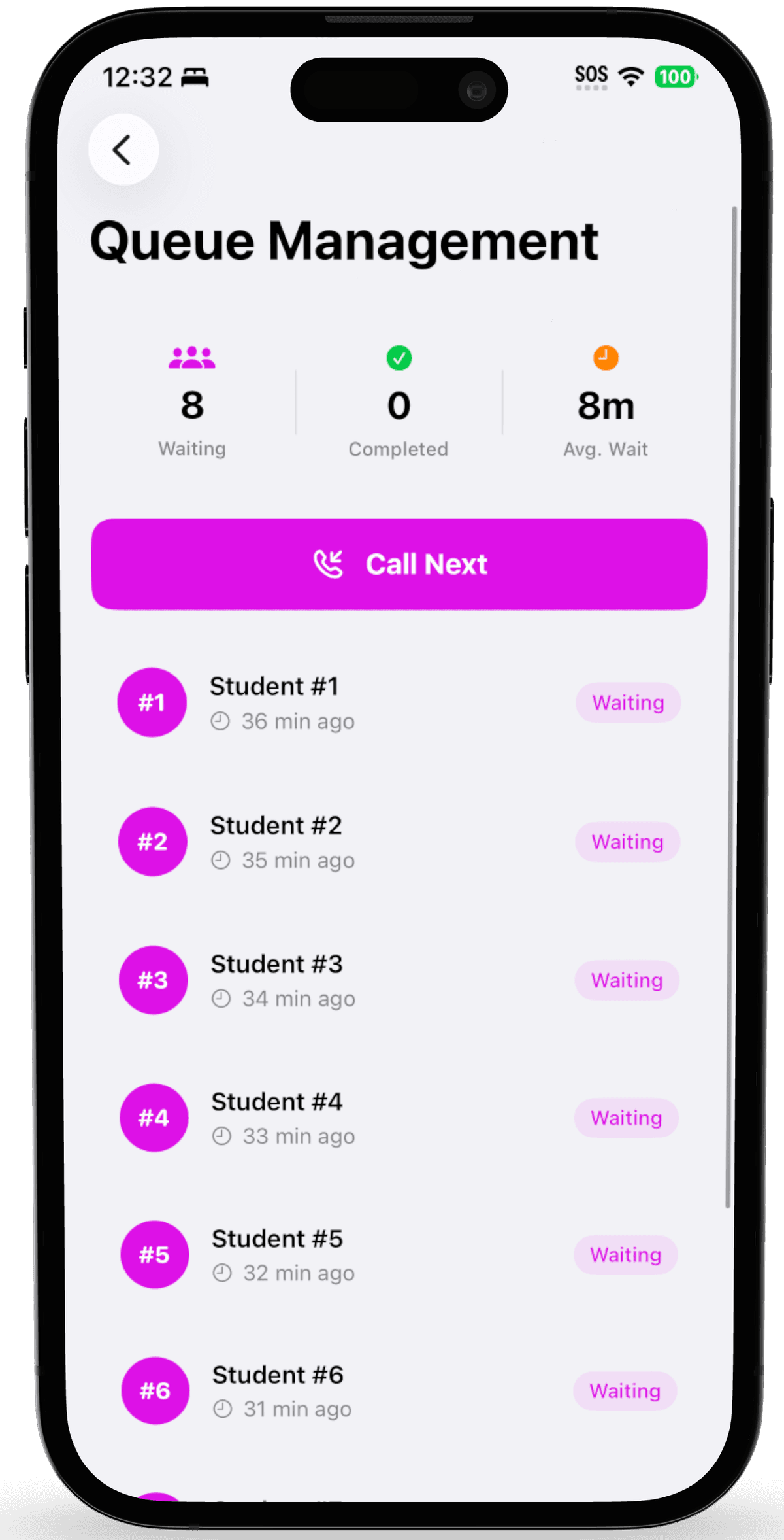 Live booth queue dashboard — real-time attendee count and wait times