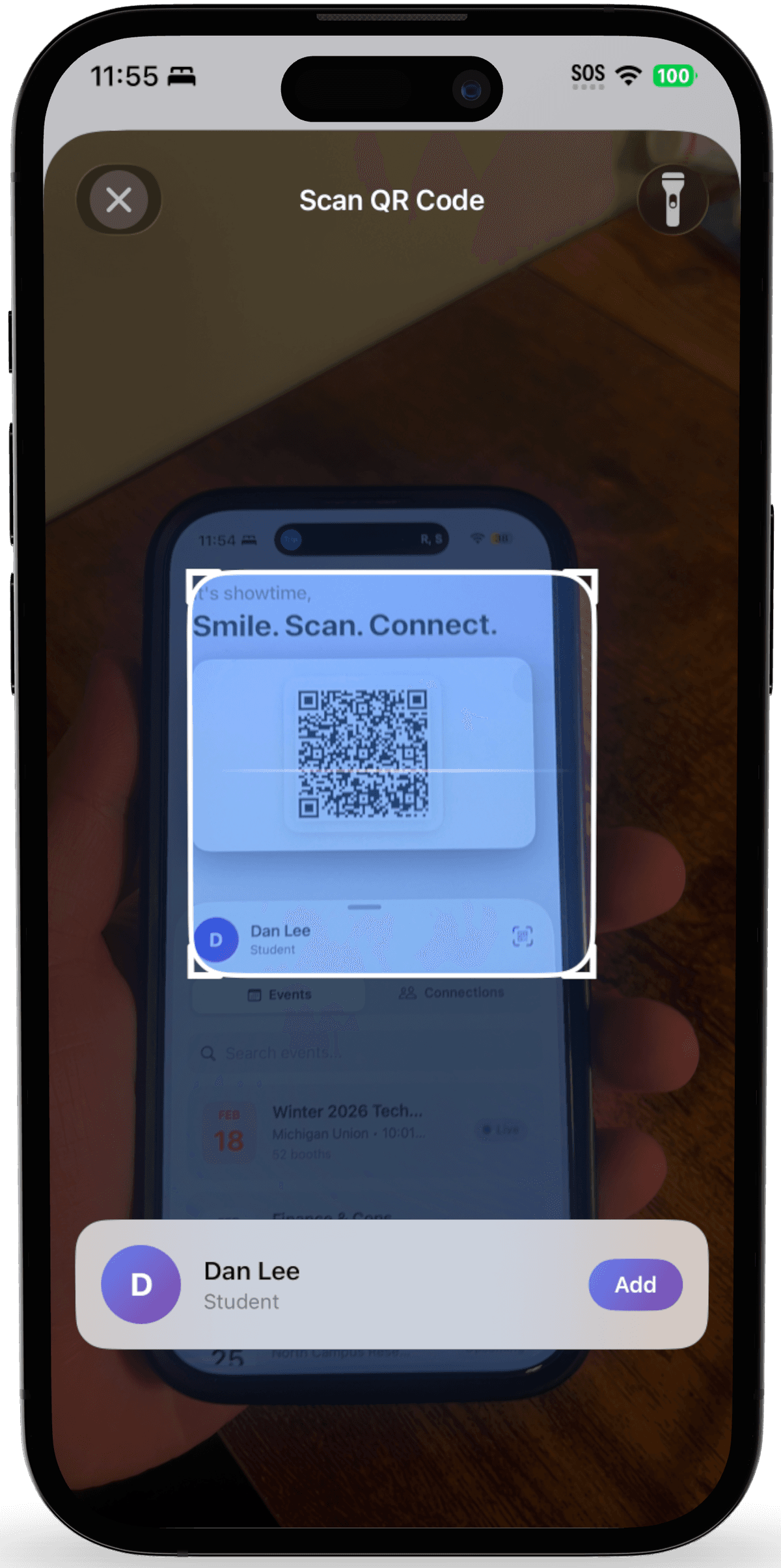 QR scanner active — capturing candidate info in real time